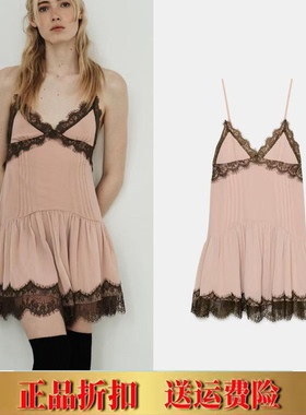 ZA家春夏新款女装纯欲风气质收腰蕾丝拼接短款吊带连衣裙7200305