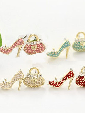 E0286''时尚百搭 包包  高跟鞋 不对称耳钉 耳饰