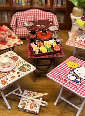 1:12娃娃屋Dollhouse迷你微缩食玩OB11/BJD场景KT折叠餐桌椅方桌