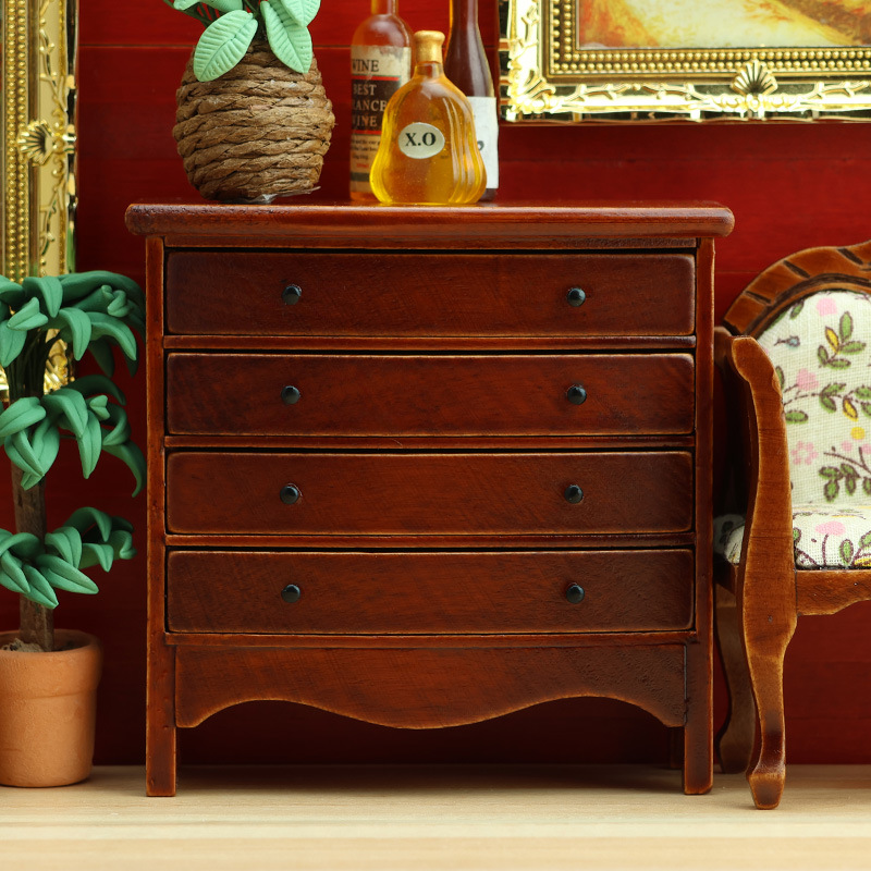 迷你微缩家具栗色四格抽屉柜子