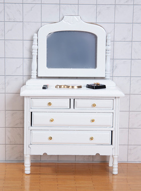 1:12娃娃屋迷你微缩白色梳妆柜OB11家具场景摆件仿真木质工艺品
