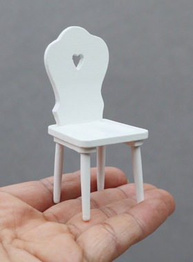 1:12娃娃屋dollhouse迷你微缩家具纯手工原木色无扶手爱心椅子