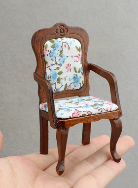 1:12娃娃屋dollhouse迷你微缩家具OB11/BJD场景木质复古高背椅子