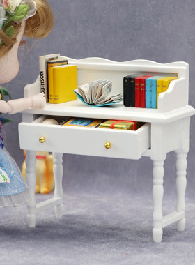 1:12娃娃屋dollhouse迷你家具模型书房场景diy白色课桌书桌柜子