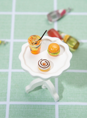 1:12娃娃屋迷你微缩食玩OB11家具生活场景白色花边小圆桌模型摆件