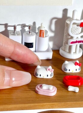 1:12娃娃屋Dollhouse卫生间浴室场景12分迷你卡通猫创意香皂盒3个