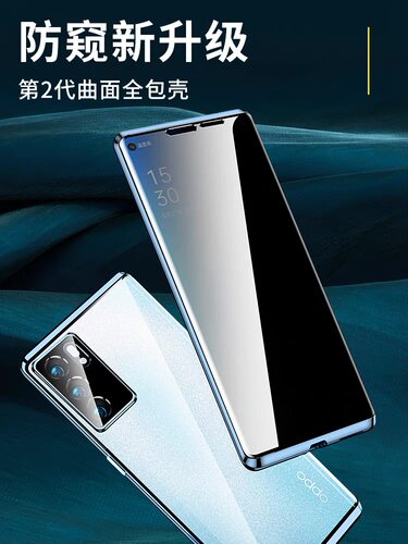 适用oppoReno6手机壳reno6pro+防偷窥双面玻璃镜头全包磁吸保护套