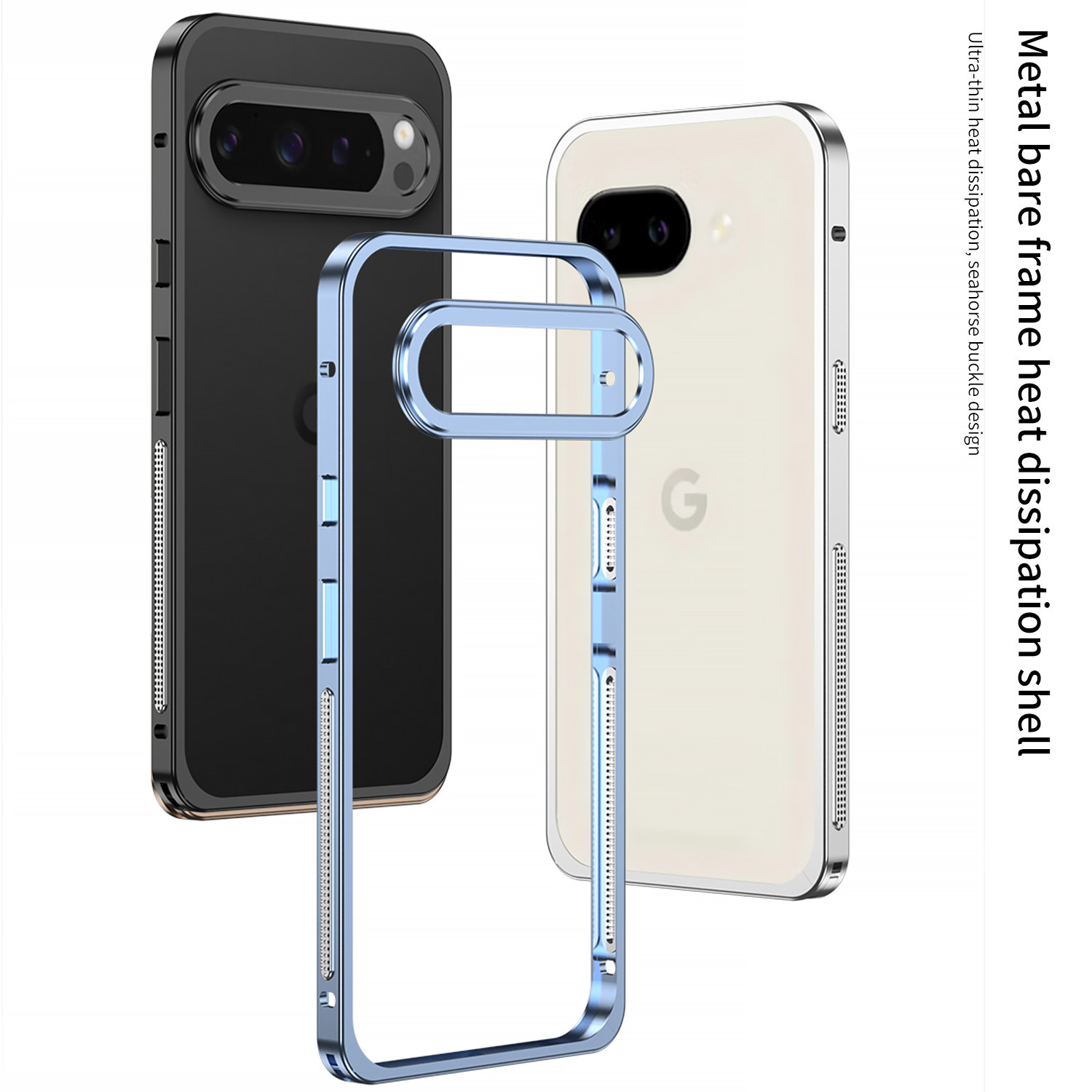适用谷歌Pixel9XL手机壳金属边框海马扣新款谷歌Pixel9铝合金创意超薄保护套9pro防摔散热外壳男女裸机感高档