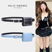 Y2K亚比风设计感小众腰包腰带女小包包皮带腰间配饰腰饰腰封蓝色