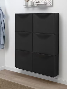 IKEA宜家强尼思鞋柜/储藏黑色家用进门玄关柜收纳柜52x18x39 厘米