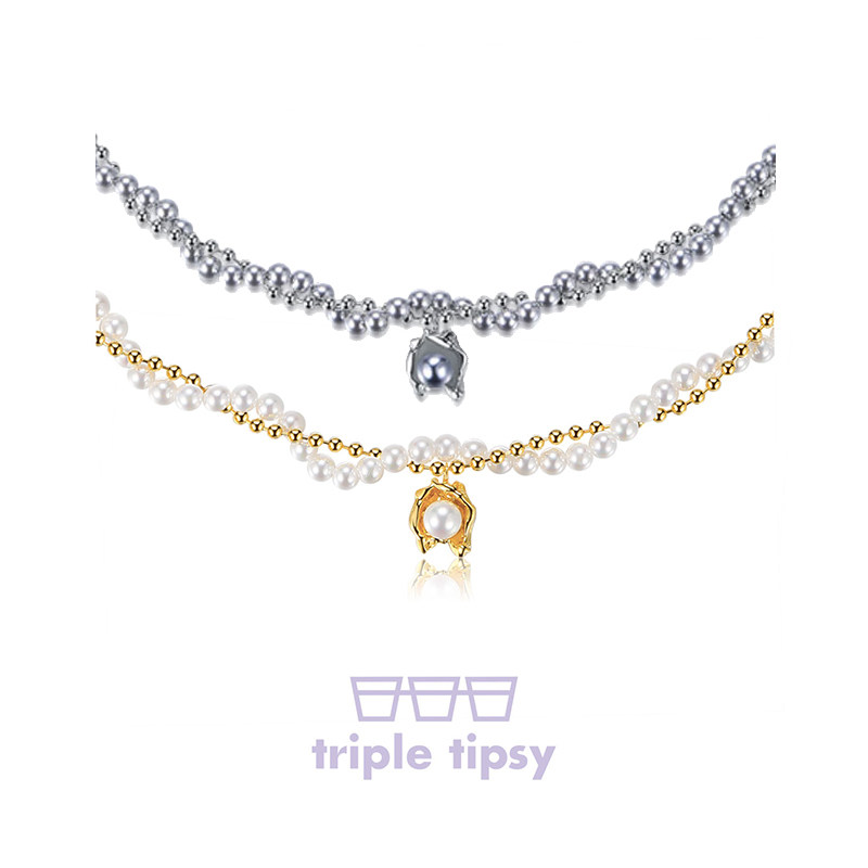 triple tipsy三倍微醺爆米花珍珠双层叠戴项链女金银色锁骨链颈链