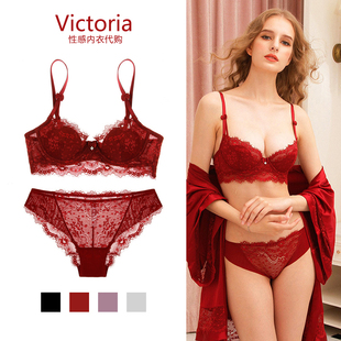 AH文胸套装性感蕾丝小胸聚拢本命年红色薄款透气欧美大码女士内衣