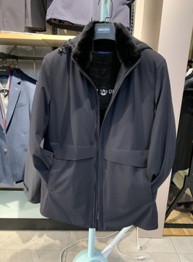 希努尔尼克服藏蓝色B527AM4可拆卸貂领獭兔毛鹅绒内胆免费干洗