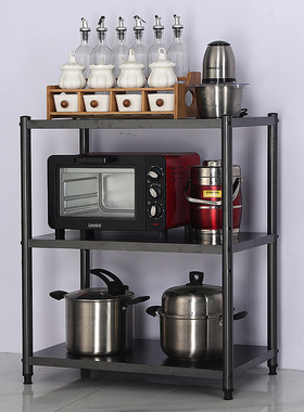 厨房置物架黑色碳钢货架家用多功能收纳三层柜储物锅架落地菜架子