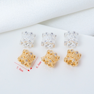 14K包金保色银色锆石双面花托细腰隔珠托花帽diy手链项链串珠配件