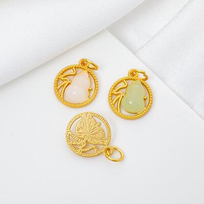 古法金配件微镶玉片白玉葫芦福字吊坠手工DIY饰品挂件材料