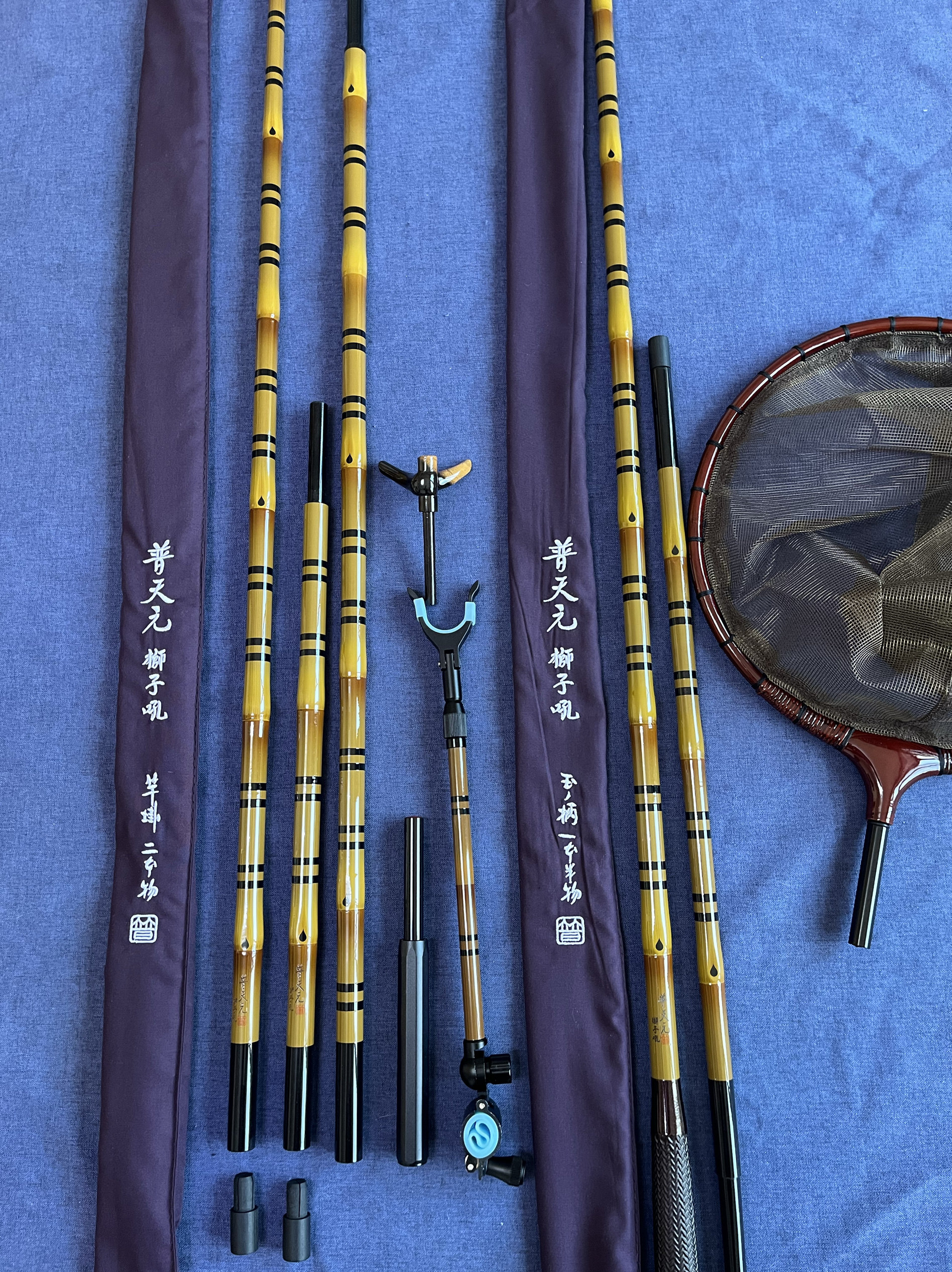 高端并继式狮子吼2.4米竿挂支架炮台玉柄抄网竿1.5米组合拆卸万力