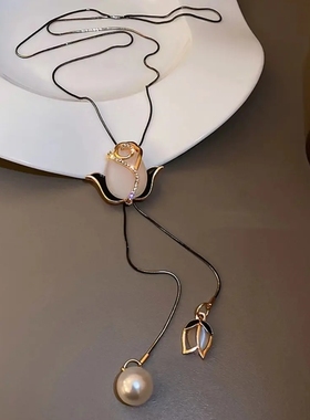 郁金香猫眼石花朵毛衣链女项链