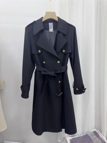 型号：003风衣外套女2024秋新款双排扣韩版系带收腰英伦百搭上衣