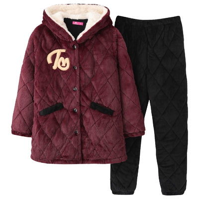 三昌加厚大码连帽夹棉中长款睡衣