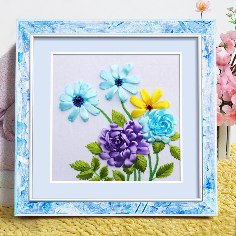 红阿姨新款丝带绣挂画客厅卧室新手立体绣套件简约现代清新小花卉