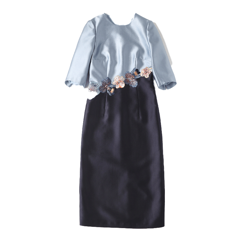 小个子婚礼妈妈装喜婆婆礼服连衣裙女2024春新款时尚撞色敬酒服