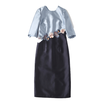 拼接撞色五分袖婚礼妈妈装