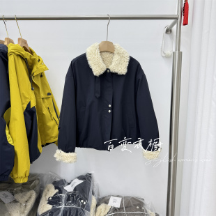 休闲宽松加厚上衣 新款 拼接羊羔毛翻领工装 派克服女欧货2025秋季