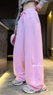 2026加长高个子粉色运动裤女新款网红爆款卫裤直筒阔腿休闲裤K330