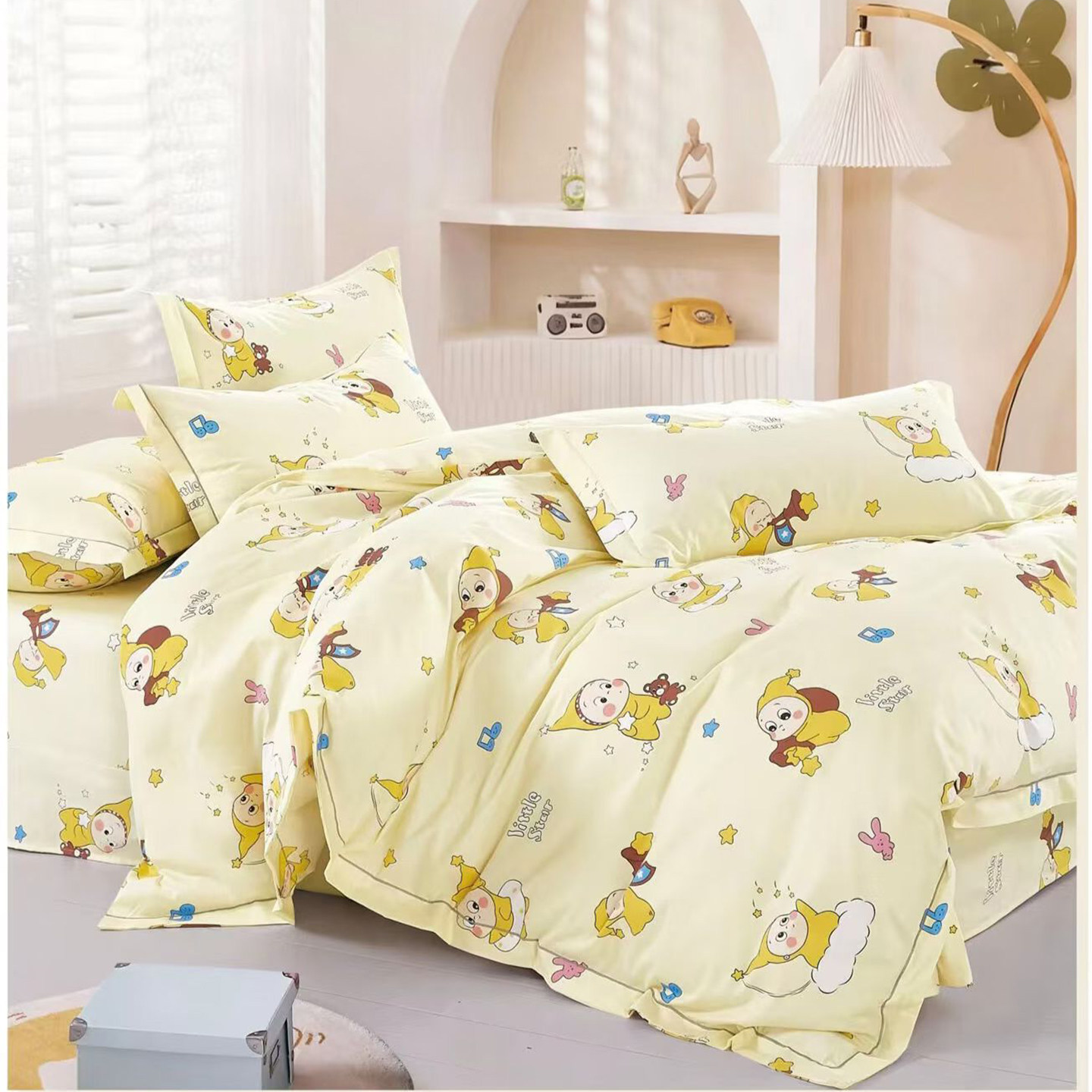 星星人纯棉卡通床上四件套1.8米 儿童可爱床单全棉床笠宿舍上下铺