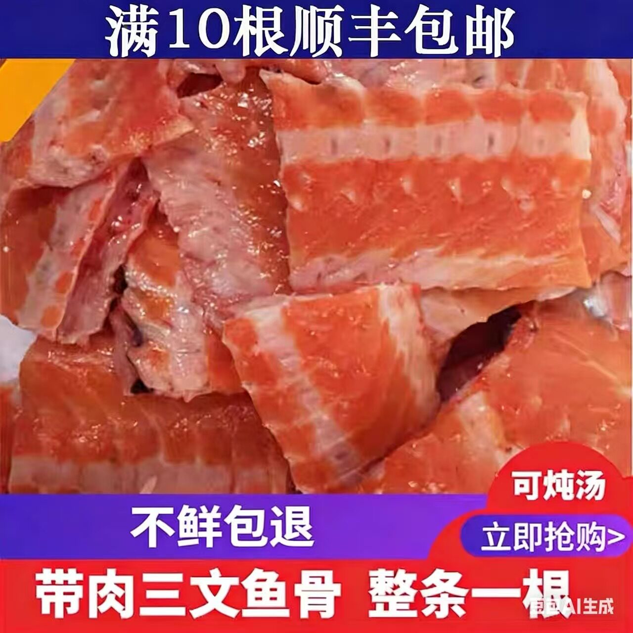 特价 350-450克一根 新鲜三文鱼骨鱼排三文鱼排骨 鱼骨头烧烤香煎