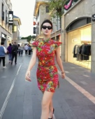 中国风改良东北大花布旗袍拉丁舞民族旗袍复古修身 走秀年会演出服