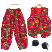 叫一声二奶奶从小卖蒸馍东北大花布马甲灯笼裤 套装 表演出舞蹈服饰