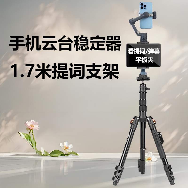 手机稳定器提词支架手持云台提词器支架双面直播专用口播手持录制视频双机位字幕教学落地三脚架