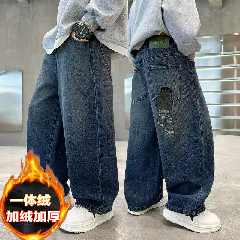 男童牛仔裤加绒加厚2025新款中大童秋装儿童裤子男孩长裤直筒裤
