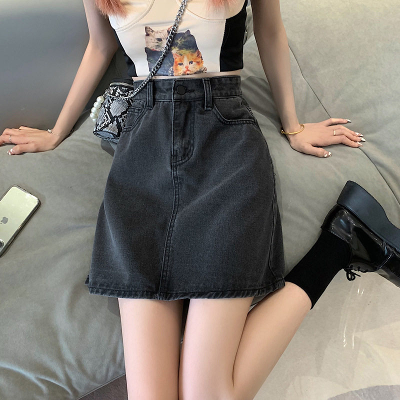 复古高腰牛仔半身裙女春季2025新款百搭显瘦A字短裙大码包臀裙子