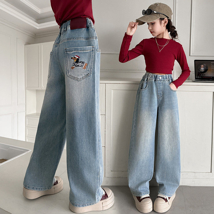 女童牛仔阔腿裤2025春秋新款百搭中大童韩版宽松洋气女孩直筒