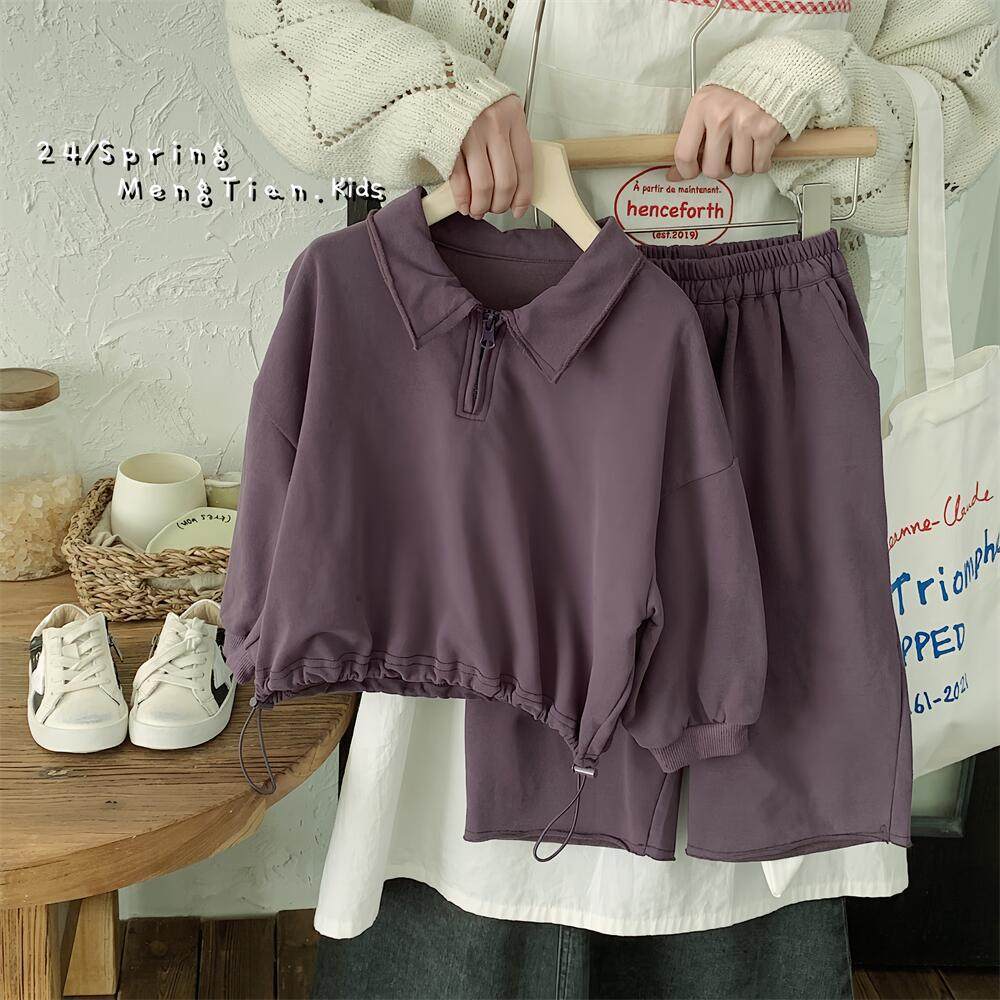 男女童运动套装春款25新款韩版儿童polo衫阔腿裤两件套织里童装