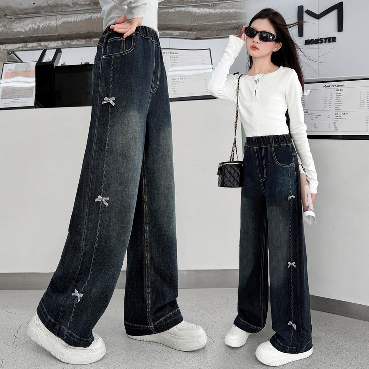 女童牛仔裤春秋2025新款儿童洋气童装直筒裤中大童秋冬窄版阔腿裤
