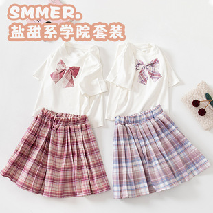 女童连衣裙夏季制服可爱水手服JK套装蝴蝶结百褶裙女宝宝公主