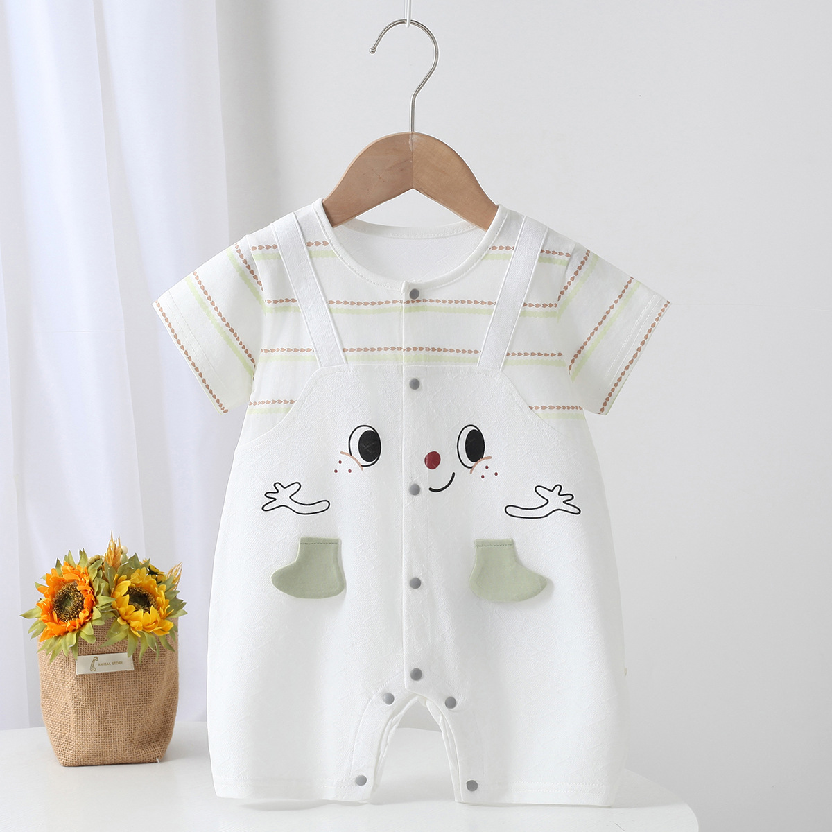 夏季短袖婴儿连体衣男宝宝新生儿宝宝衣服可爱洋气哈衣爬爬服