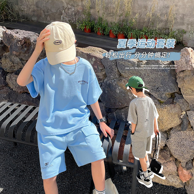 男女套装夏装薄款运动套装2025新款中童T恤五分裤休闲韩版两件套
