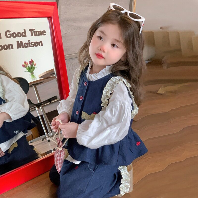 儿童春季套装2025新款女童春款花边牛仔裤子韩版女小童衣服三件套