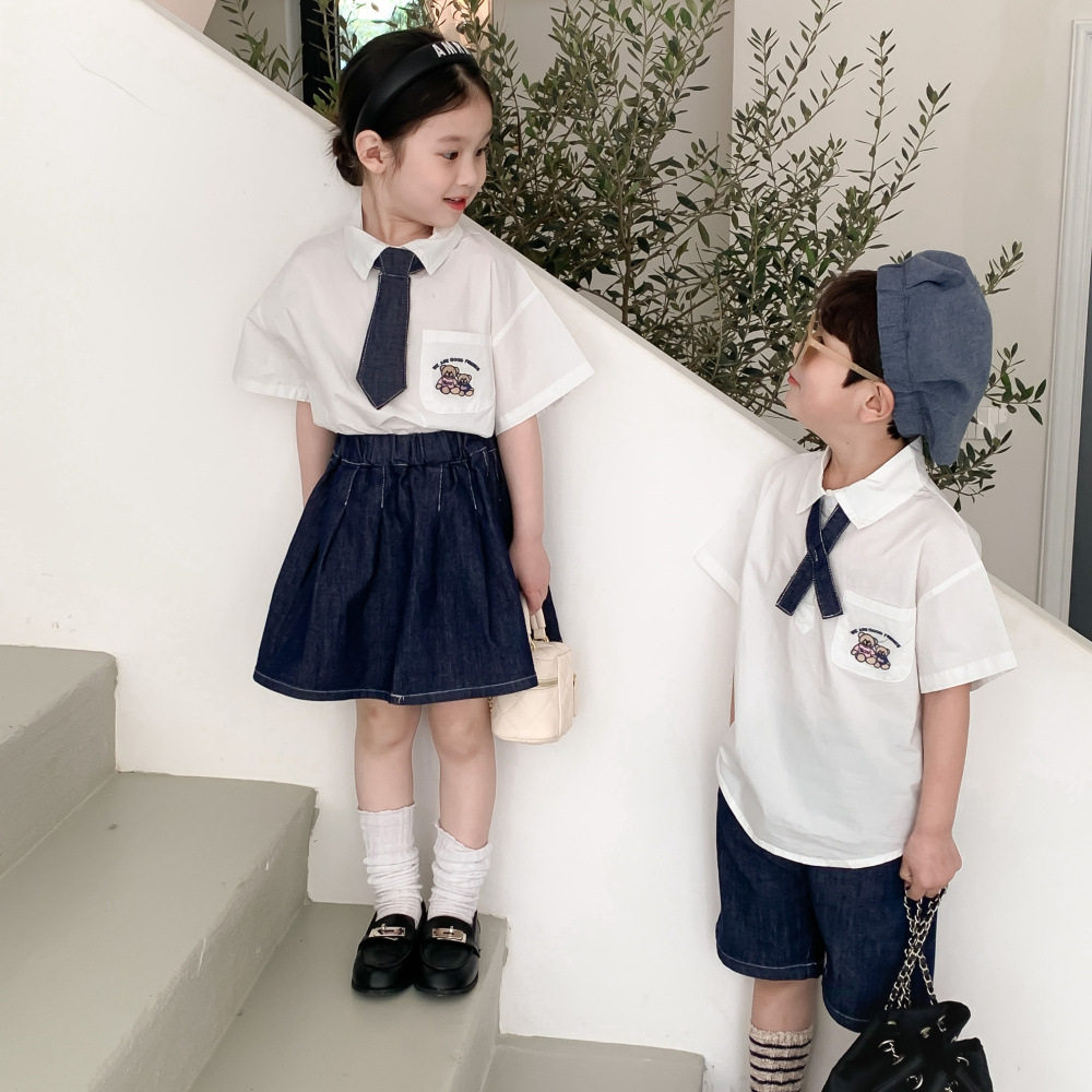 儿童套装2025夏季男童女童韩版学院风套装儿童两件套班服jk制服