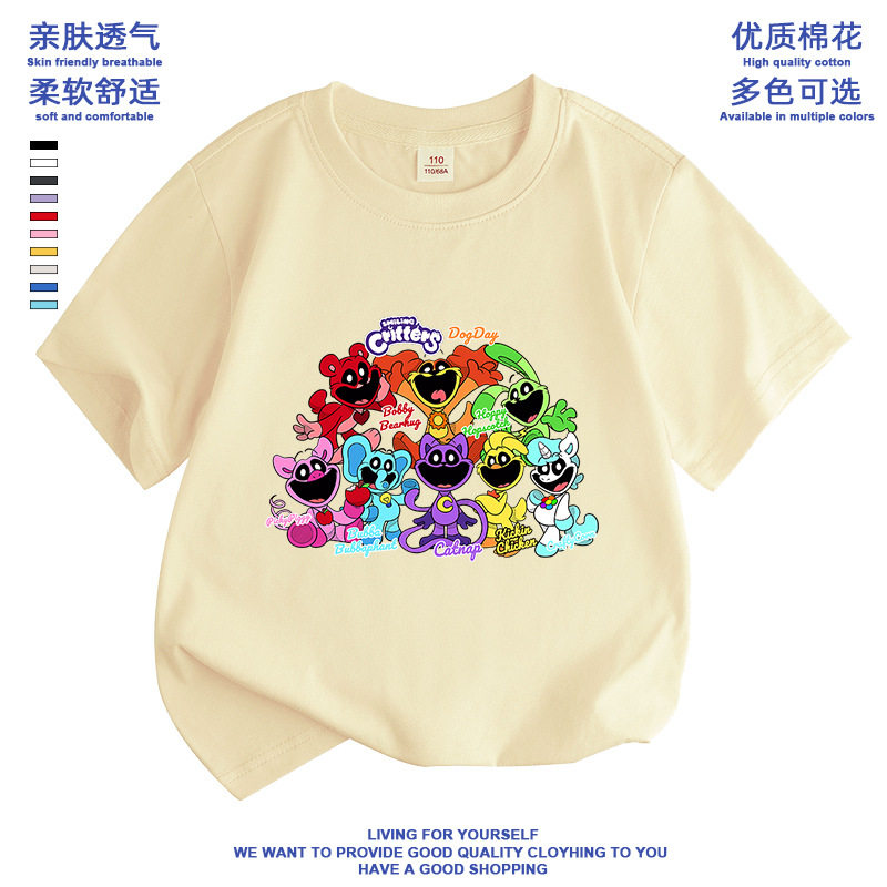 smiling critters 恐怖微笑动物男女童衣服半袖夏季童装短袖上衣