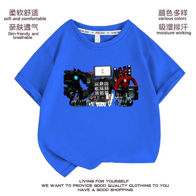 爆款马桶人大战监控人短袖t恤童装衣服泰坦音响人电视人印花半袖.