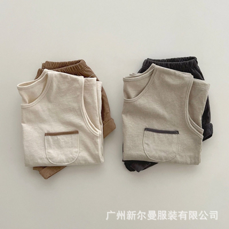 儿童睡衣纯棉夏季韩版家居服舒适百搭背心套装薄款男童女童空调