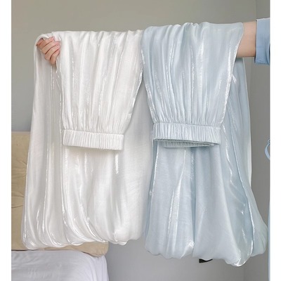 蓝色流光花苞裙女2025夏季新款高腰a字显瘦流光纱裙赫本风半身裙