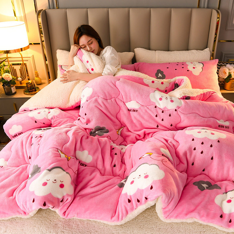 양고기 벨벳 우유 벨벳 이불 두꺼운 싱글 및 더블 학생 기숙사 가을 겨울 따뜻한 침구 코어 항균 및 항균 침구