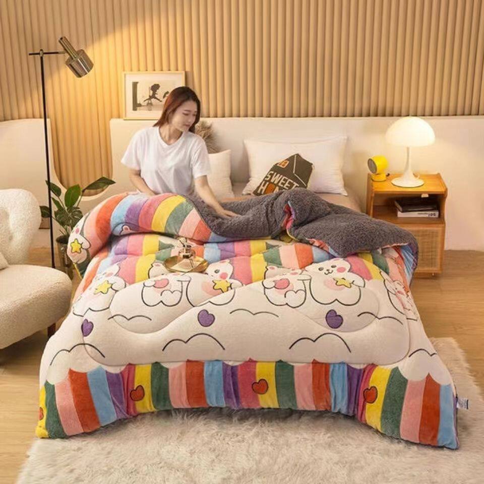양고기 벨벳 우유 벨벳 이불 두꺼운 싱글 및 더블 학생 기숙사 가을 겨울 따뜻한 침구 코어 항균 및 항균 침구